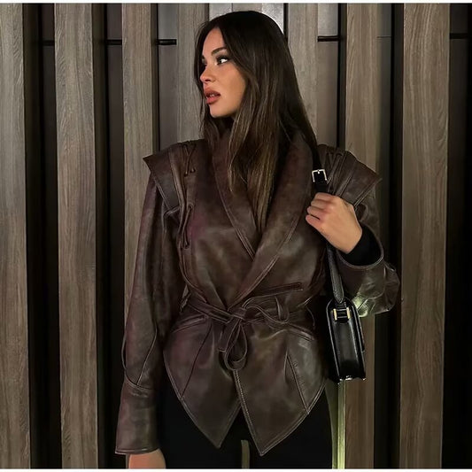 Retro Leather Trench Coat