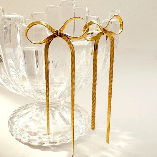 Gold-Plated Bow Drop Earrings