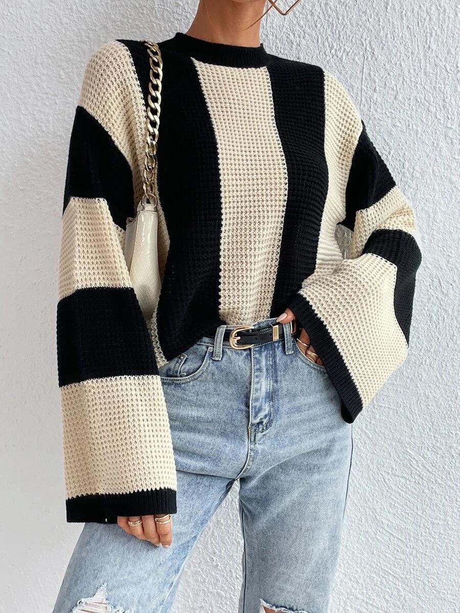 Striped Round-Neck Knit Sweater