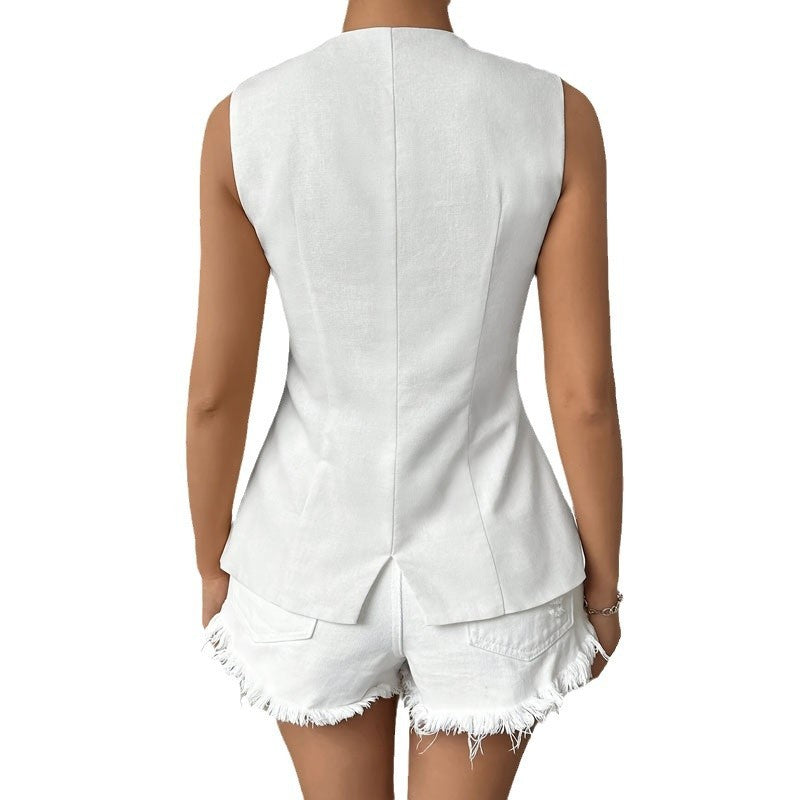 Sleek Button-Up Round‑Neck Vest