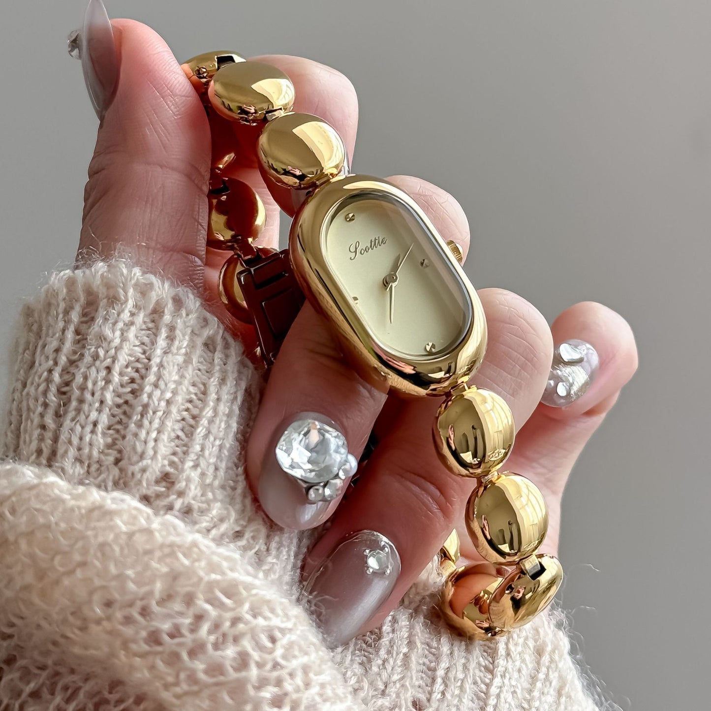 Elegant Gold Oval Bracelet Watch