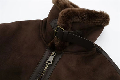Warm Fur-Integrated Moto Jacket