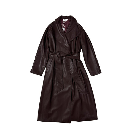 Lapel Mid-length Leather Coat Women