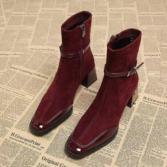 Retro British‑French Suede & Leather Ankle Boots