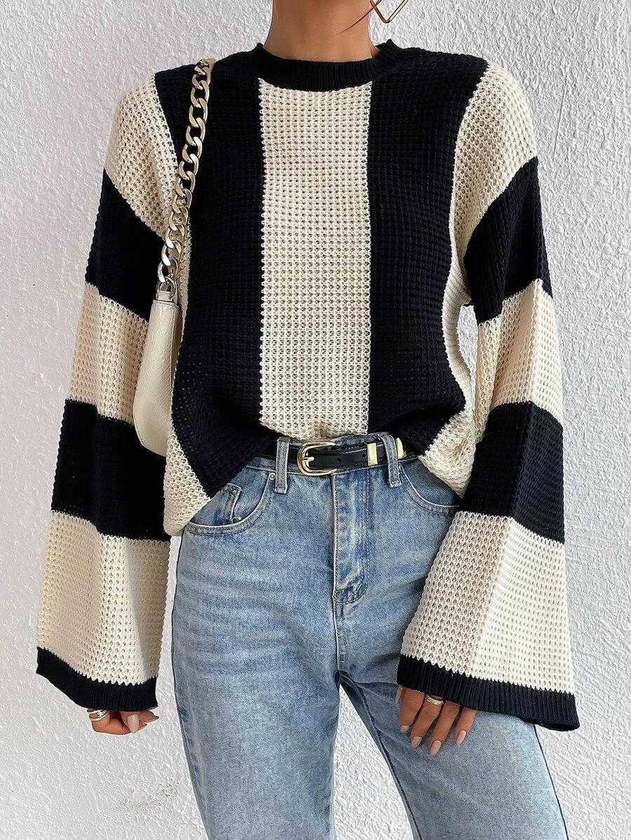 Striped Round-Neck Knit Sweater