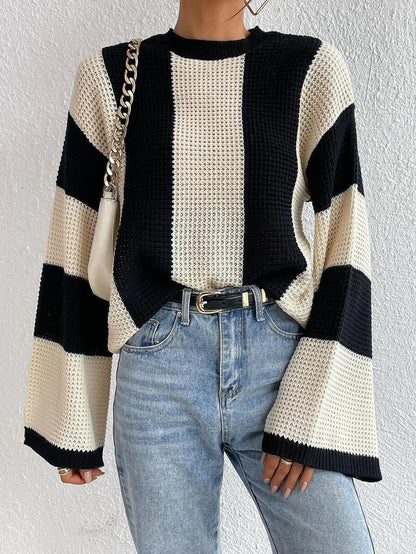 Striped Round-Neck Knit Sweater