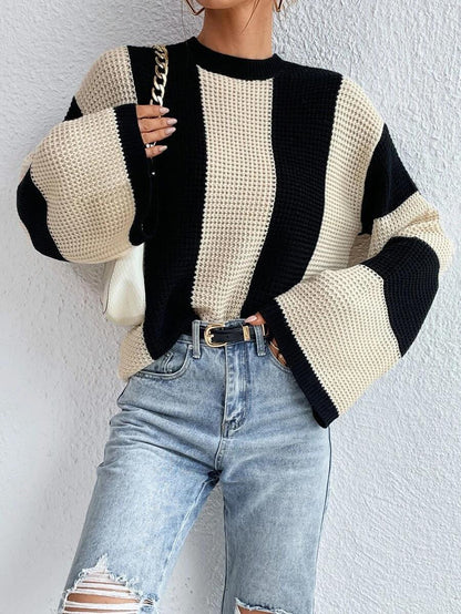 Striped Round-Neck Knit Sweater