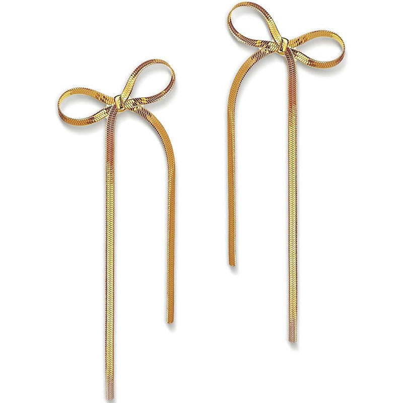 Gold-Plated Bow Drop Earrings