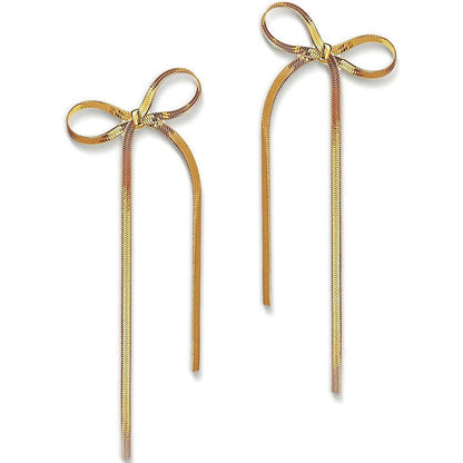 Gold-Plated Bow Drop Earrings