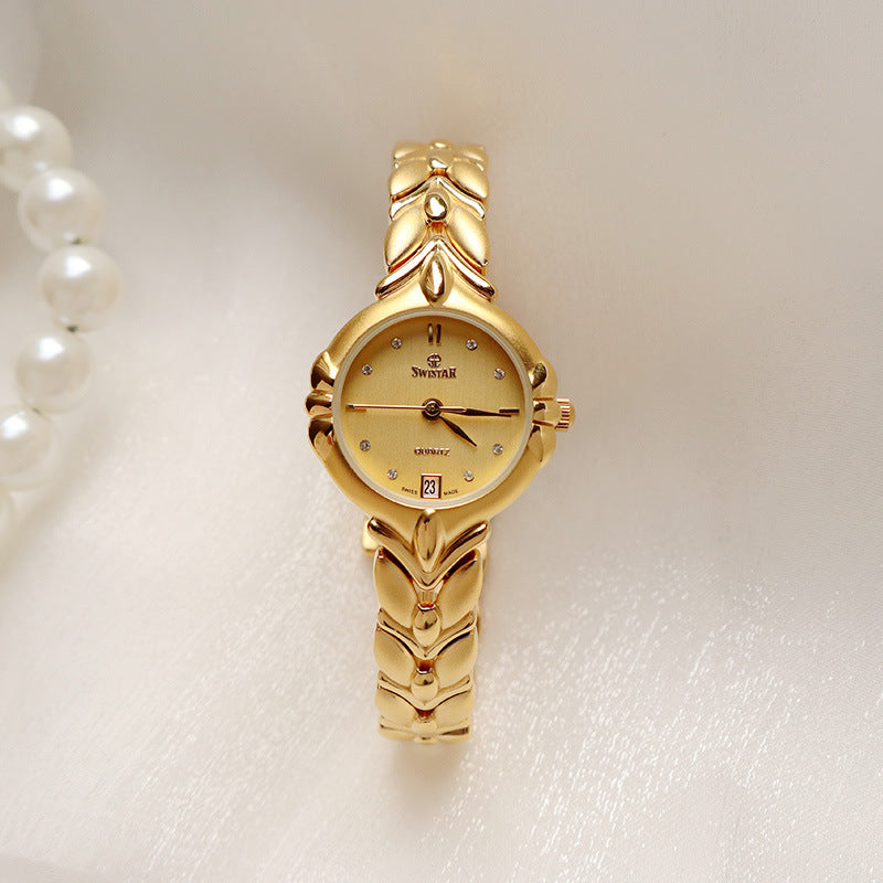 Retro Minority Round Senior Placer Gold Bracelet Women's All-match Small Gold Watch
