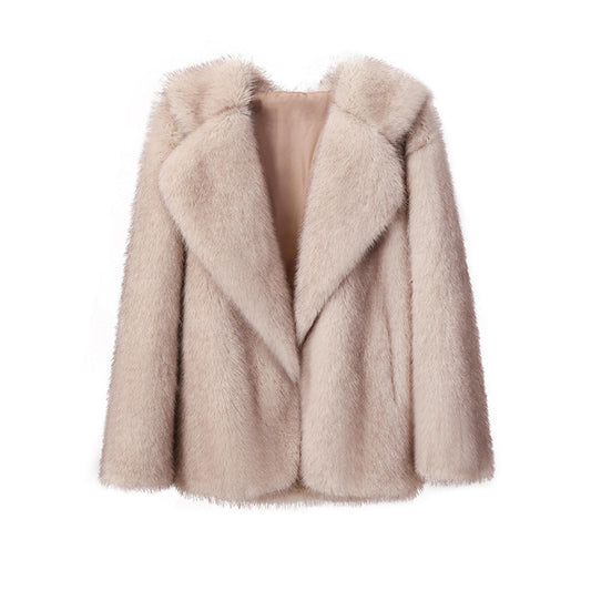 Lapel Faux-Wool & Leather Coat
