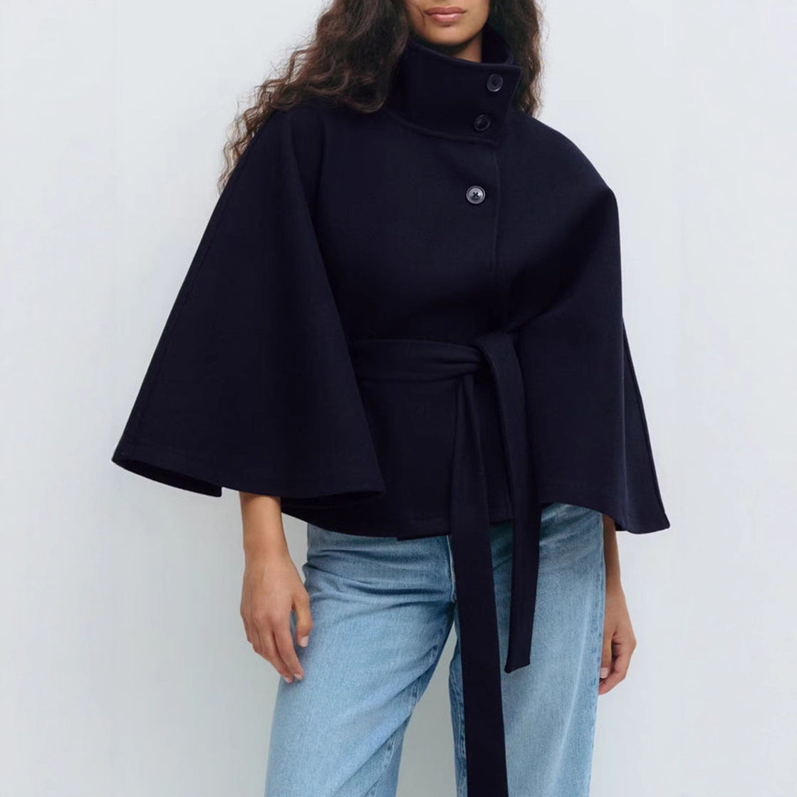 High-Neck Batwing Trench Coat