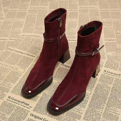 Retro British‑French Suede & Leather Ankle Boots