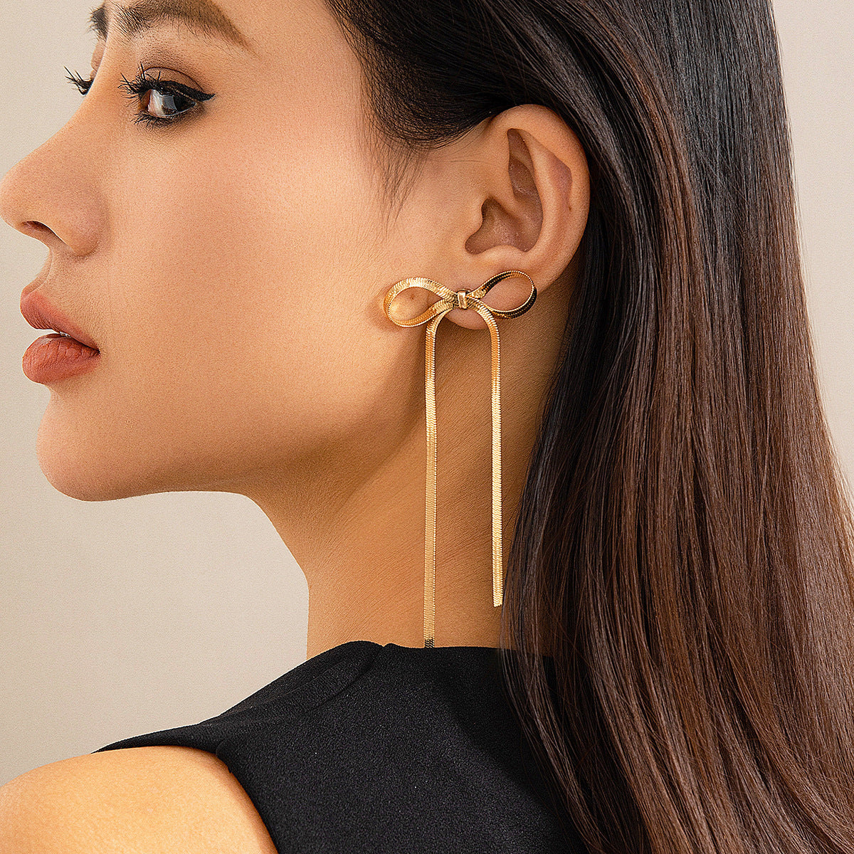 Gold-Plated Bow Drop Earrings