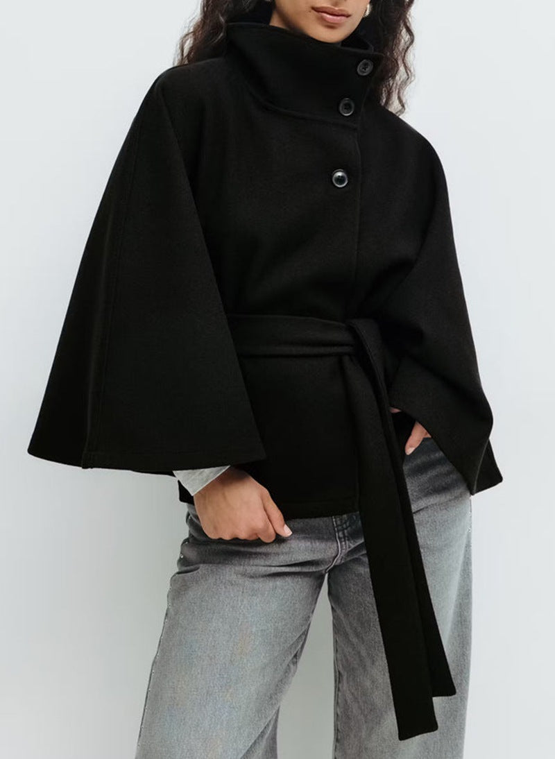 High-Neck Batwing Trench Coat