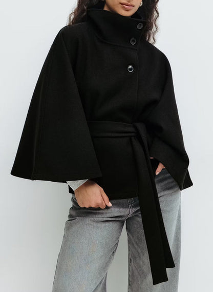 High-Neck Batwing Trench Coat