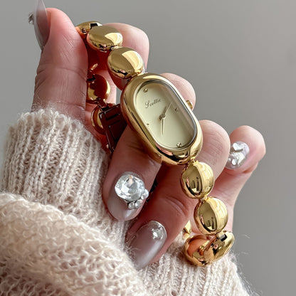 Elegant Gold Oval Bracelet Watch