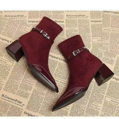 Retro British‑French Suede & Leather Ankle Boots