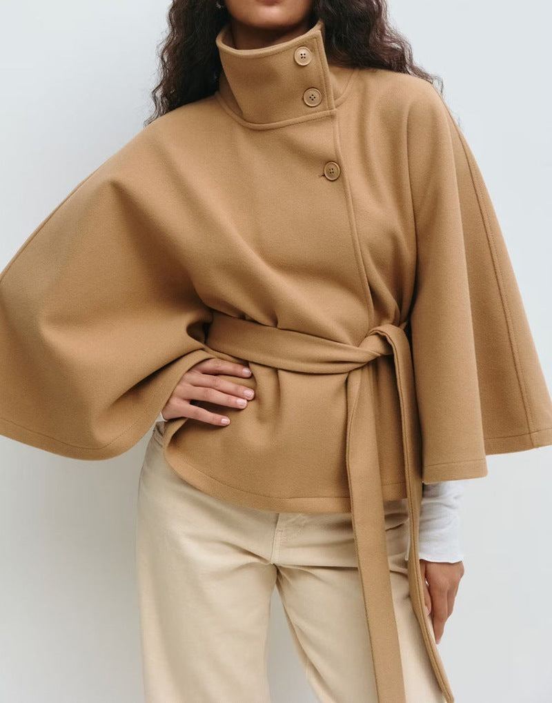 High-Neck Batwing Trench Coat