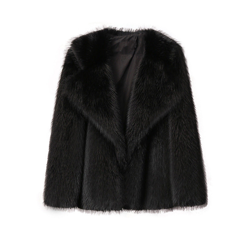 Lapel Faux-Wool & Leather Coat