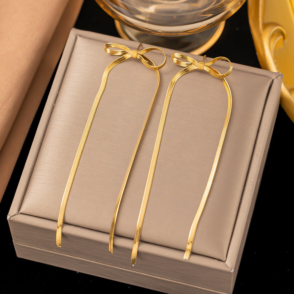 Gold-Plated Bow Drop Earrings