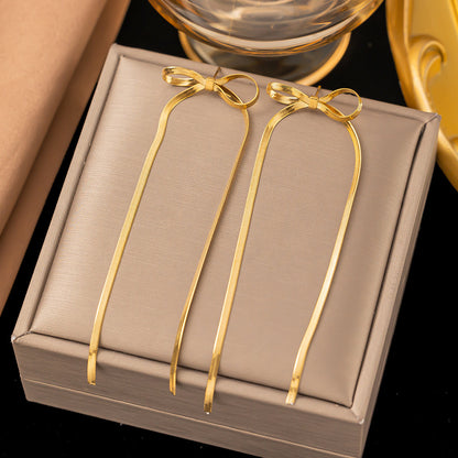 Gold-Plated Bow Drop Earrings