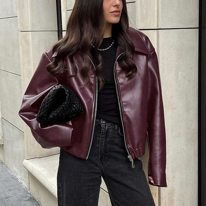 Faux Leather Zip-Up Jacket