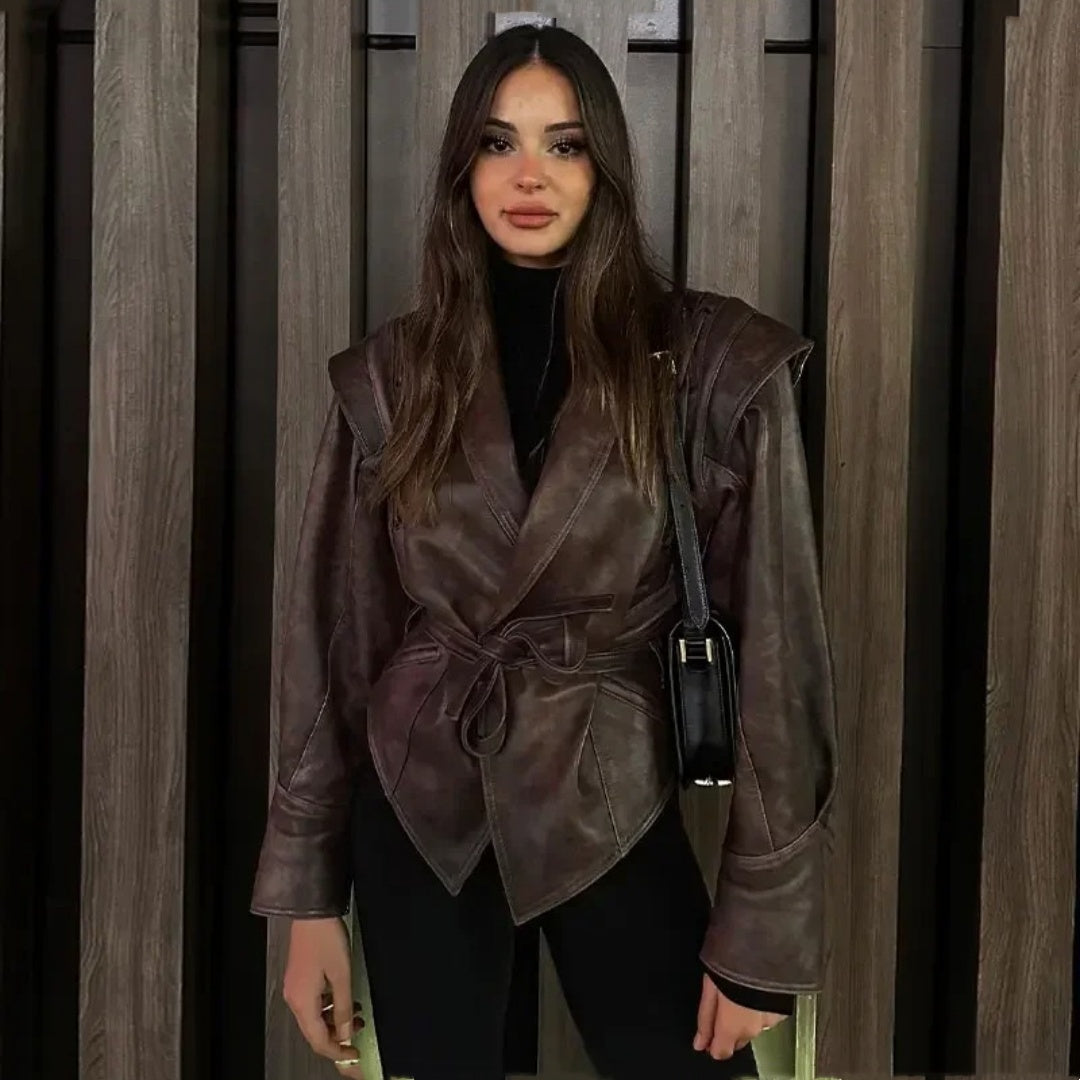 Retro Leather Trench Coat