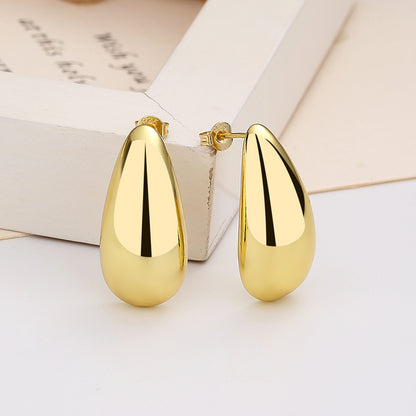 Glossy Water‑Drop Gold Earrings