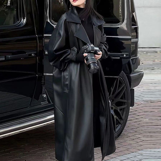 Effortlessly Chic Faux Leather Longline Coat