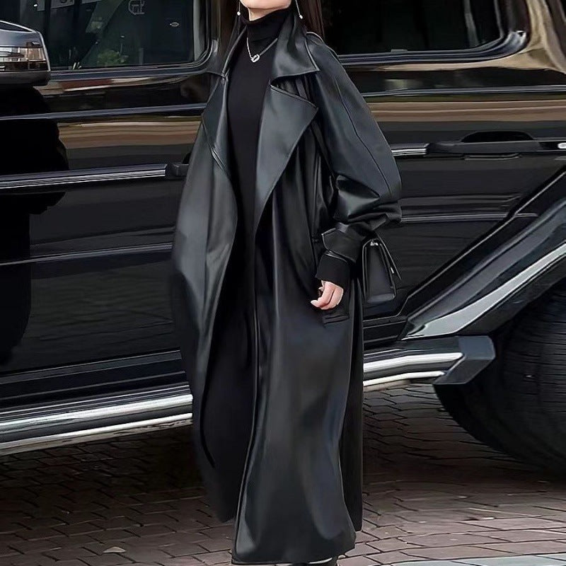 Effortlessly Chic Faux Leather Longline Coat