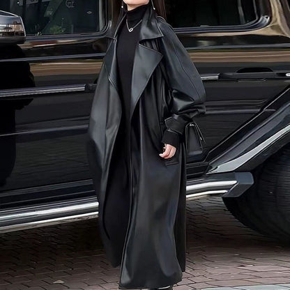 Effortlessly Chic Faux Leather Longline Coat