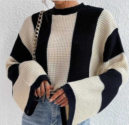 Striped Round-Neck Knit Sweater